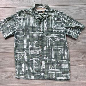 Quiksilver Men's Green Allover Print Waterman Collection Hawaiian Shirt‎ Small